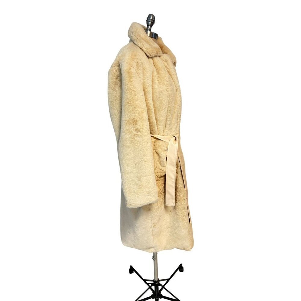 PrettyLittleThing Cream Faux Fur Long Coat - Picture 5 of 8